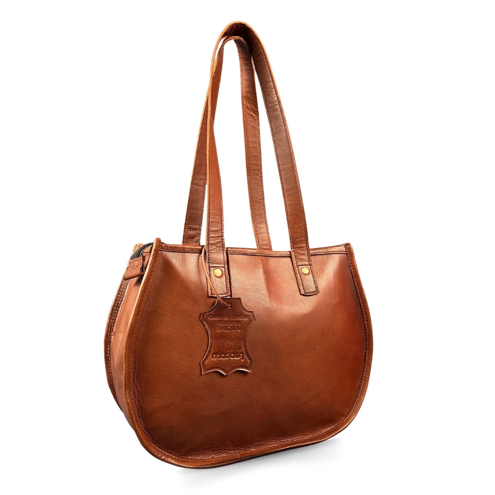 Madosh, Genuine Leather Classic Brown Half Moon Shoulder Tote Style Fashion Sleek Everyday Handbag Purse for Women